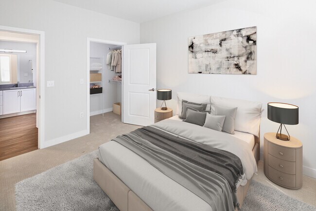 Phase II Renovated Package I townhome bedroom with carpet