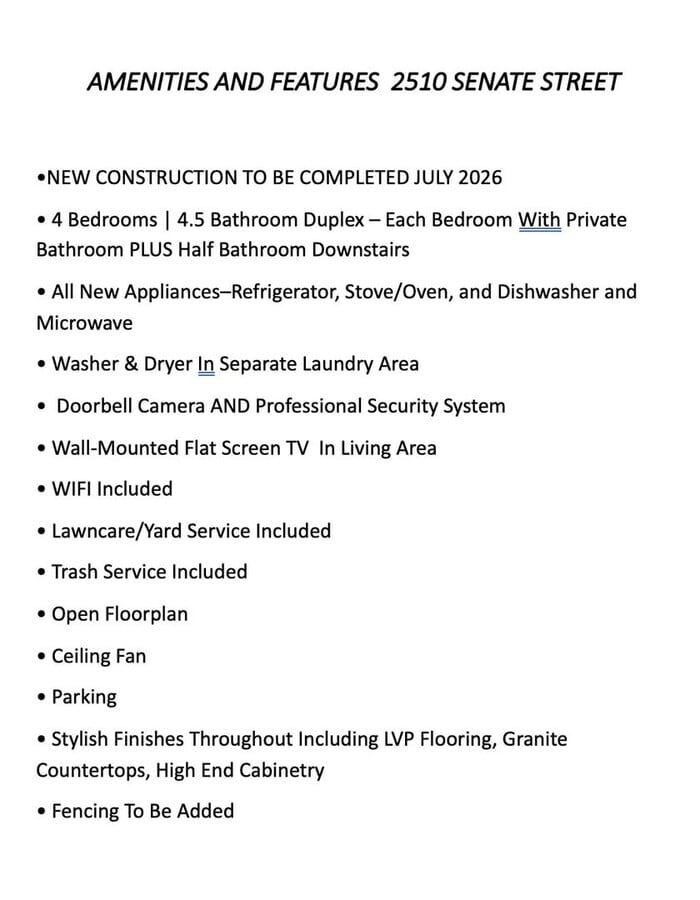 Photo - 2510 Senate Street Unit B  NEW CONSTRUCTION AVAILABLE TO VIEW NOW. TO BE COMPLETED MID JULY 2026