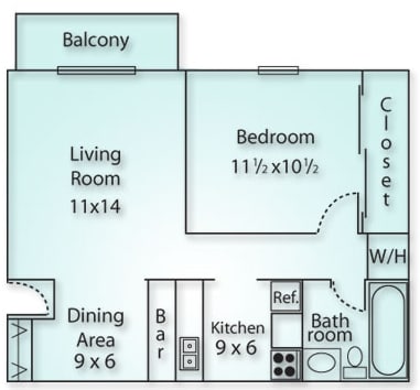 1BR/1BA - 1 Bedroom no Study