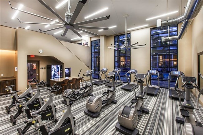 Two-level fitness center features cardio studio