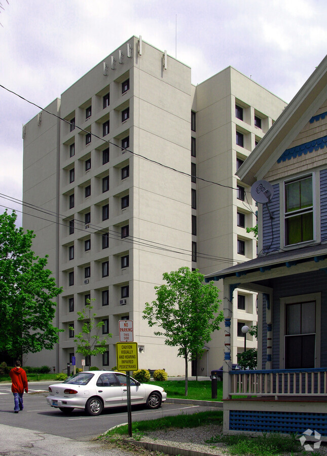 Looking west from Terrill Street - Sheldon Towers Apartments