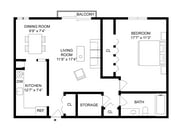 1x1 | 1-Bedroom Floorplan