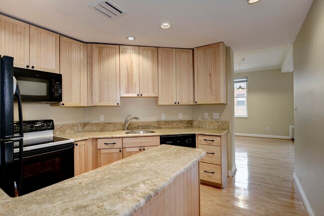 Open kitchen with granite and cabinets galore! - 1741 T Street Northwest Unidad 305