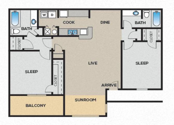 Floor Plan - 2 Bedroom 2 Bathroom