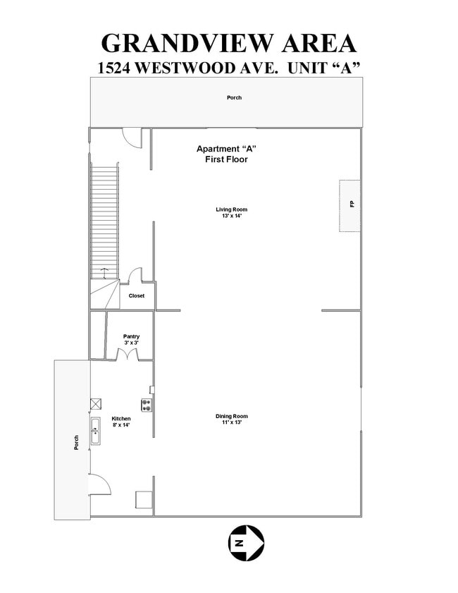 First Floor Layout - 1524 Westwood Ave Unit Apartment A
