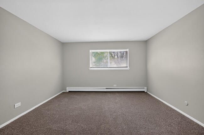 Enjoy a bright, open bedroom featuring plush carpeting and natural light at Renaissance at Carol Stream in Carol Stream, IL.