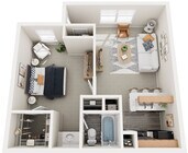 A1 One Bedroom/One Bathroom, 601 sqft.