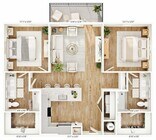 Explore this elegant urban apartment layout featuring open-concept living and stylish design.