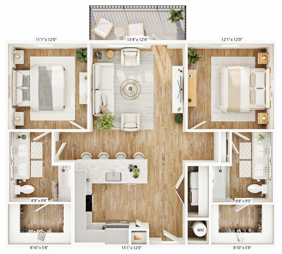 Explore this elegant urban apartment layout featuring open-concept living and stylish design. - B2