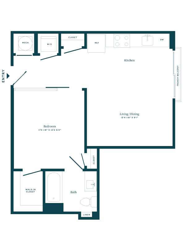 Floor Plan - 1 Bed/1 Bath-A03