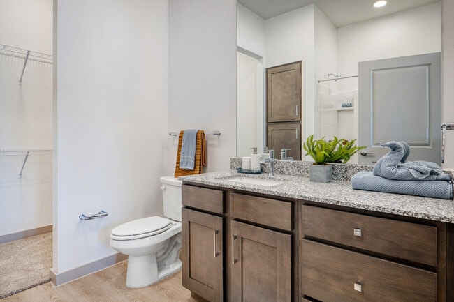 Modern bathroom with ample storage and contemporary finishes at Mesquite Trails at Brooks