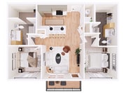 2B Overhead floor plan - 992 sqft