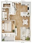 Explore this stylish apartment floor plan, perfect for modern living and entertaining.