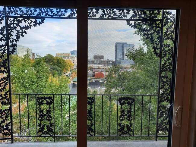View through the balcony door looking east - 434 Clinton Pl Unit #604