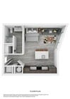 Explore the efficient design of this contemporary studio, offering a harmonious blend of style and practicality.