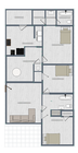 Chic apartment floor plan featuring 3 bedrooms, a spacious living room, modern kitchen, and two elegant bathrooms.