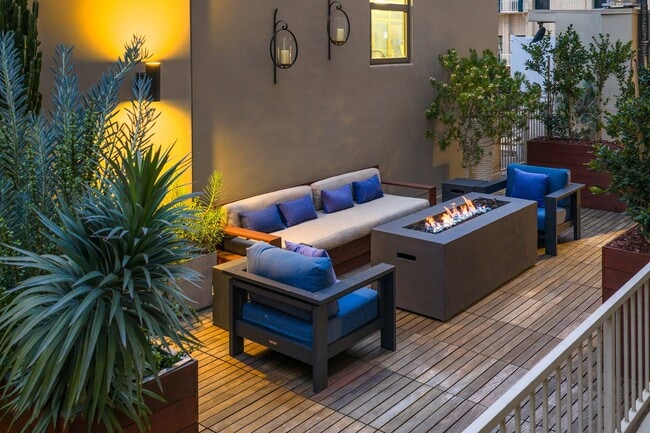 Comfortable rooftop seating and fire pit
