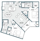 D Floorplan; 2 Bedroom/2 Bathroom