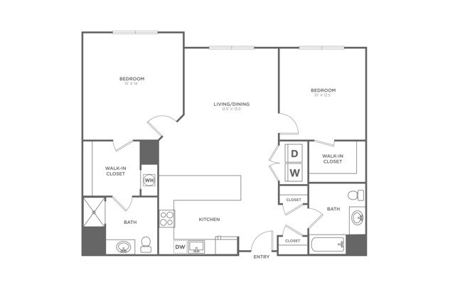 Two Bedroom Two Bath (1105 SF) - Two Bedroom Two Bath (1,105 SF)