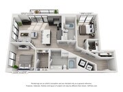 Two Bedroom Two Bath Penthouse (1,211 SF)