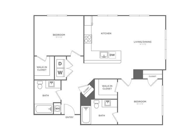 Two Bedroom Two Bath (1118 SF) - Two Bedroom Two Bath (1,118 SF)