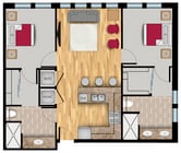 2 Bedroom, 2 Bathroom Floor Plan