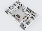 City Scape 2B is a spacious open concept two bedroom floor plan that features modern finishes and an in-unit washer and dryer.