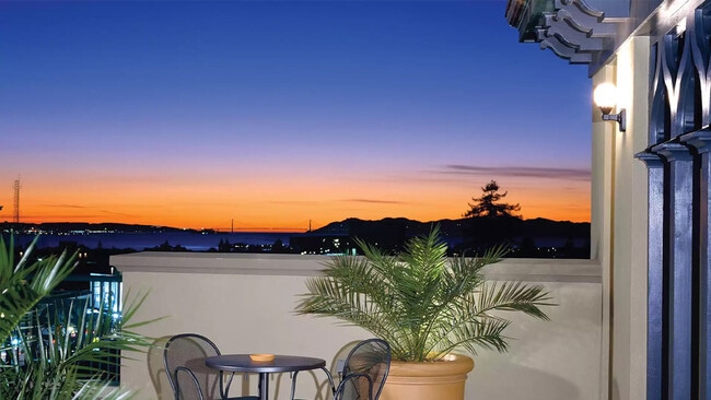 Catch beautiful sunsets and views of the Bay Bridge from the Bachenheimer Apartments rooftop lounge