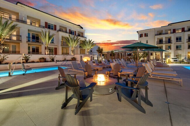 Poolside fire tables at Enclave Heritage Flats in Otay Ranch - Enclave Heritage Flats Apartments