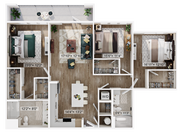 Explore this contemporary apartment layout with spacious bedrooms and a stylish living space.