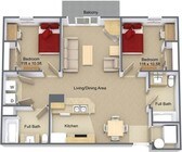 2BR, 2BA - 900 SF