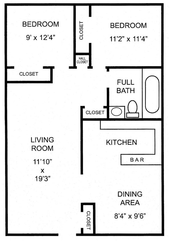 Floor Plan - 2br/1ba 860sf