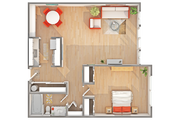 West - A2 | 1-Bedroom Floorplan