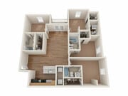Explore this contemporary apartment layout, designed for modern living with open spaces and elegant finishes.
