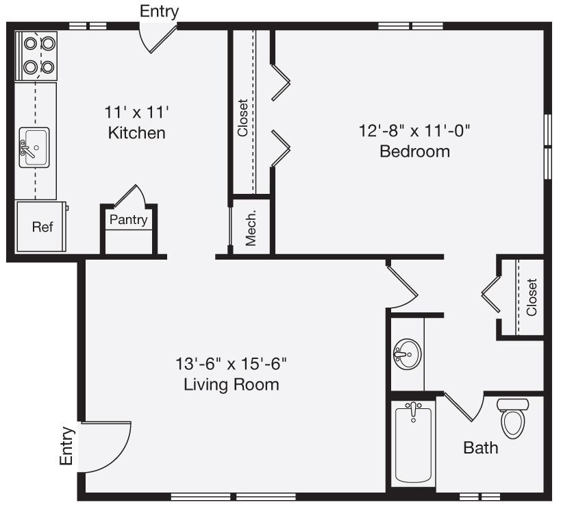 Floor Plan - 1 Bedroom 1B