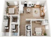 Explore this chic apartment layout, designed for modern living with an open concept.