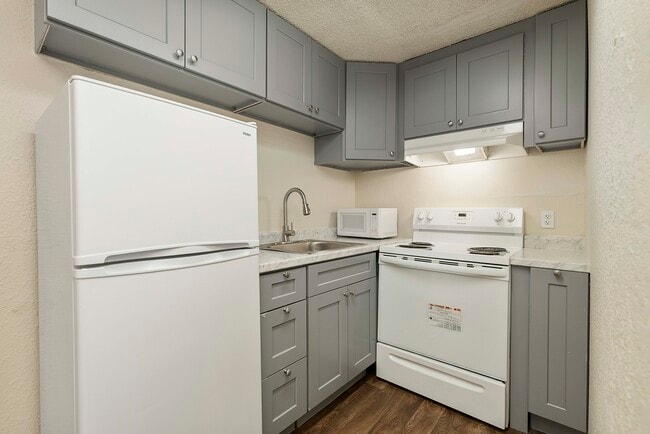 Kitchen with appliances - Badger Apartments