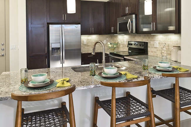 Granite or quartz countertops with designer backsplash - Citrine Apartments