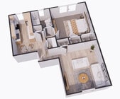 1BR 1BA 800 SQFT