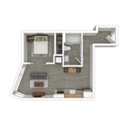 3D Furnished Floor Plan 1x1A