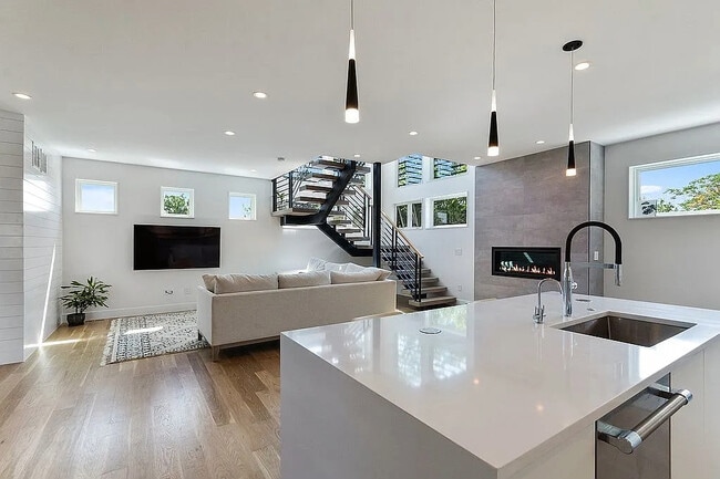 Floating staircase view from kitchen - 963 Tennyson St