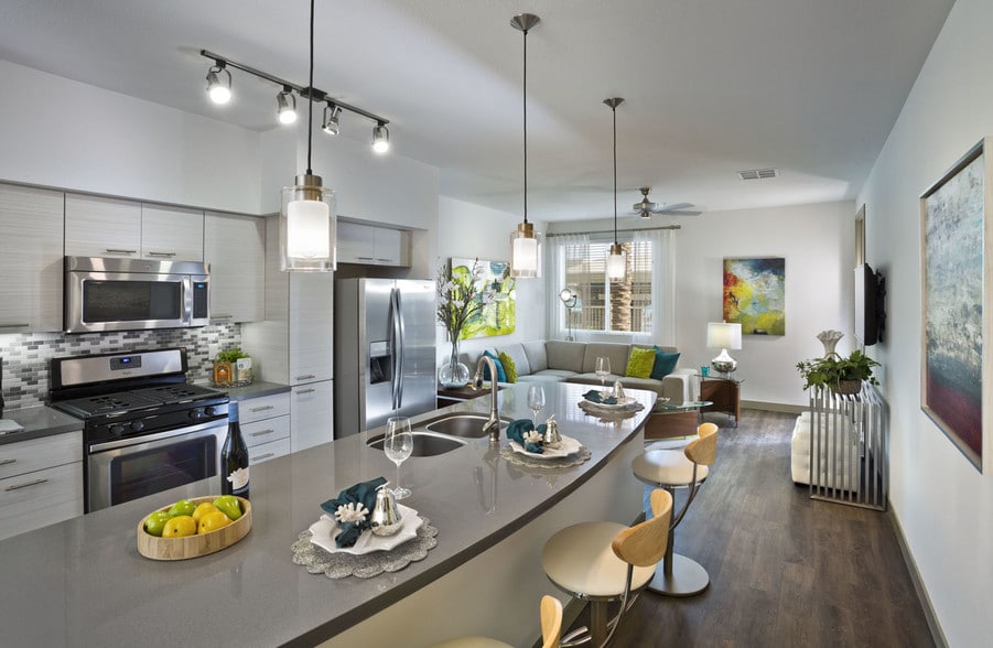 Quartz countertops and stainless steel appliances