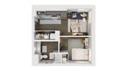1-bed/1-bath 3D floor plan