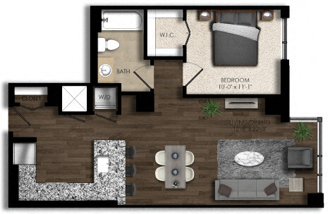 Floor Plan - 1 Bed/1 Bath-6E