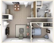 One Bedroom Deluxe, 696 sqft