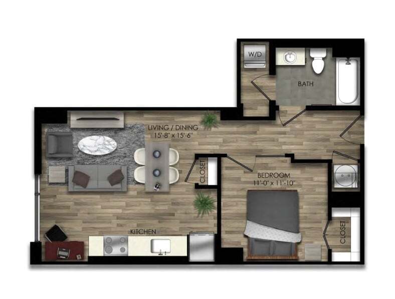Floor Plan - 1 Bed/1 Bath JR-21W