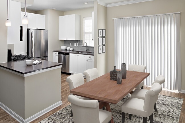 Kitchen and Dining Area with Hard Surface Flooring - Avalon at Florham Park