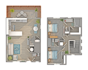 2 BR x 2.5 BA Townhome with Washer/Dryer - A Floorplan