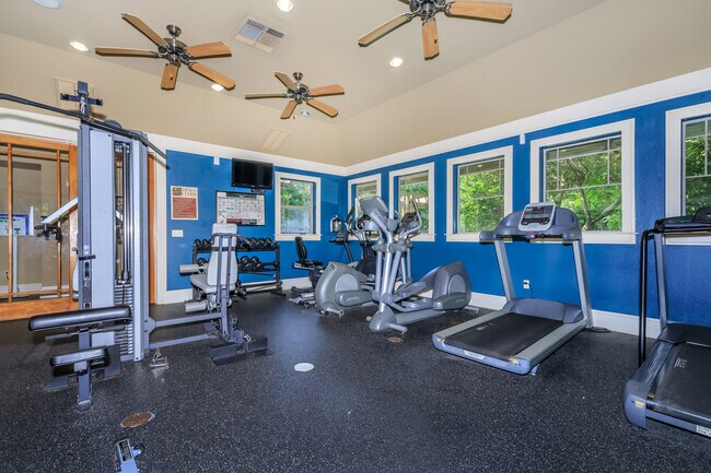 Fully Equipped Fitness Center at The Woods of Five Mile Creek in Dallas, TX - The Woods at Five Mile Creek Apartments