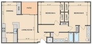 2 BD/2 BA Floor Plan - Unit 102, 202, 302